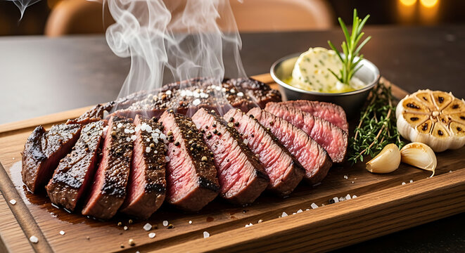 Perfectly Cooked Medium-Rare Steak Recipe with Salt, Pepper, Skillet Tips, Juicy Texture, Resting Method, and Searing Secrets, 8K image 