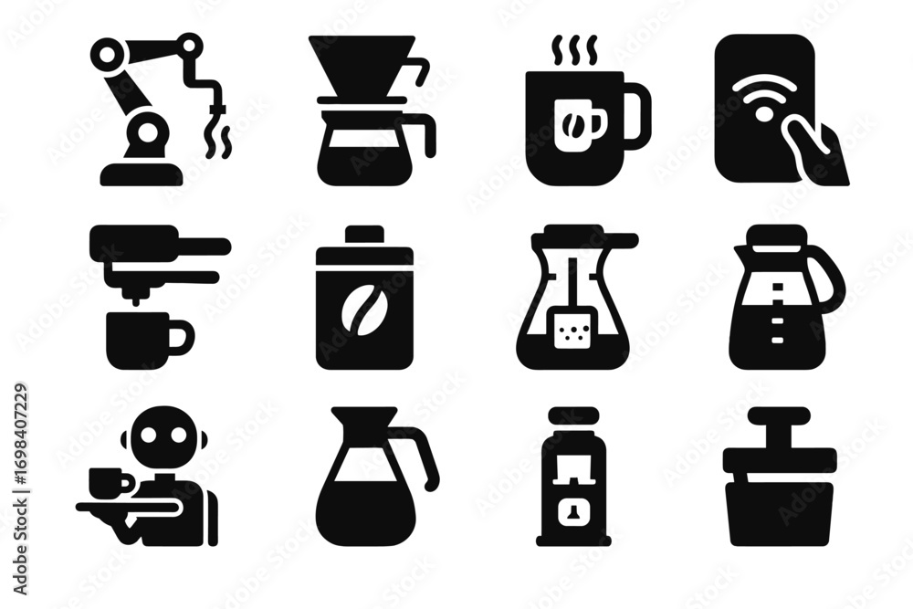 Poster box tray icon bar coffee grounds automated vector carafe device serving ai