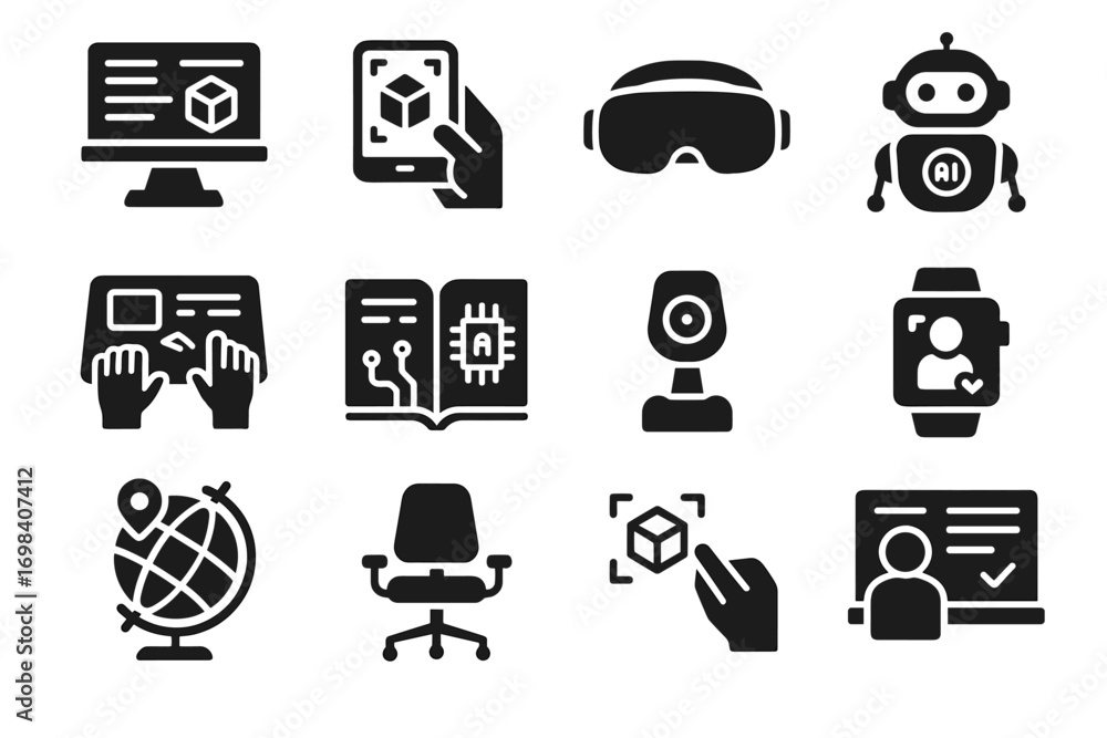Poster tablet board learning camera vector ai holographic icon augmented interactive smart