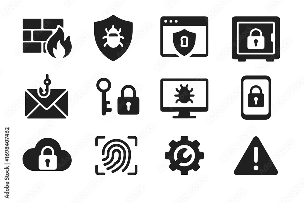 Poster device icons icon security email alert malware storage digital detection vector shield