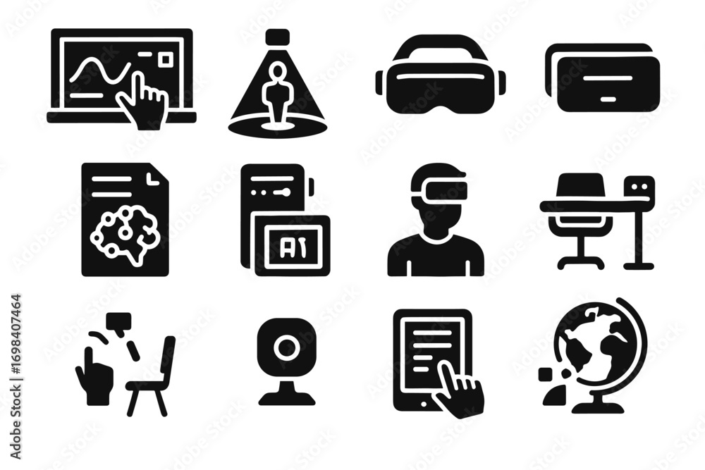 Poster digital vector pointer chair plan vr augmented lesson immersive tablet icon ar