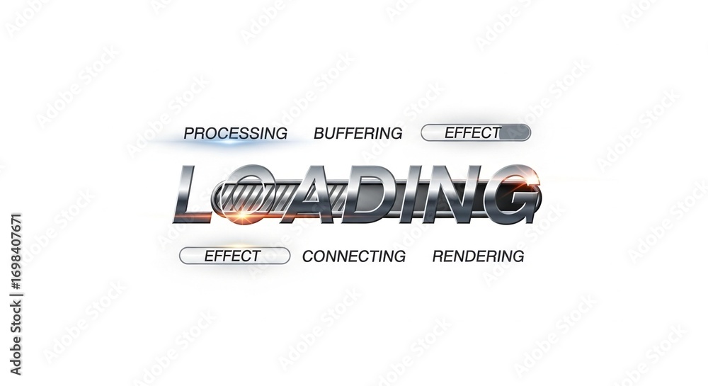 Fototapete loading screen graphic with processing, buffering, effect, connecting, and rendering text.