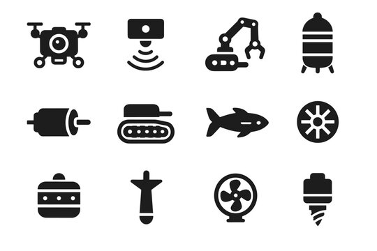 Robot crawler sensor navigation icon icons stabilizer control tether camera robotic underwater