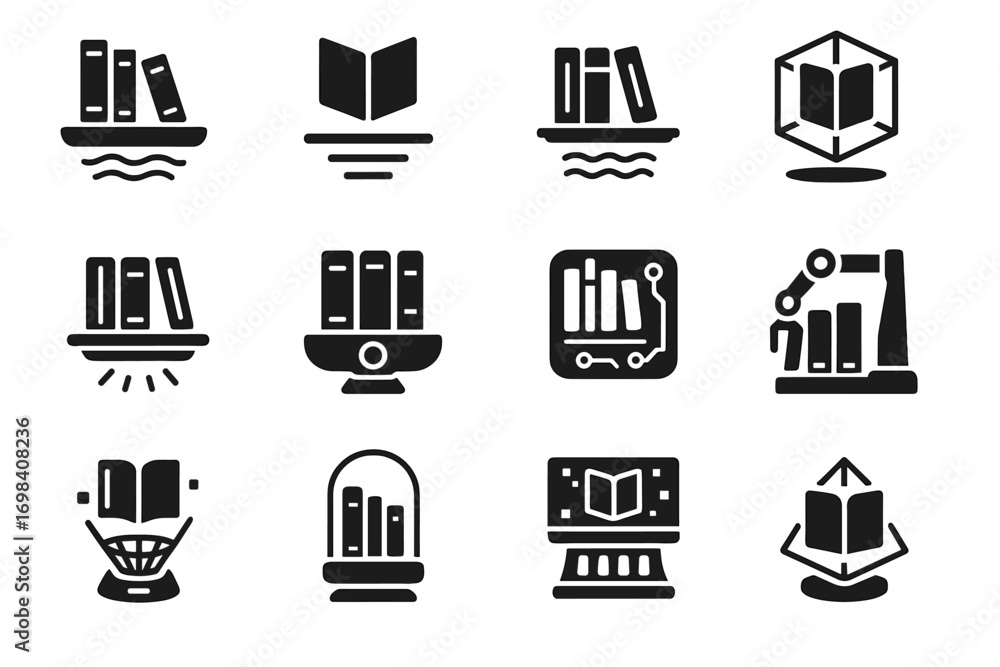 Poster capsule bookshelf screen arm icons smart vector icon hologram shelf futuristic interactive