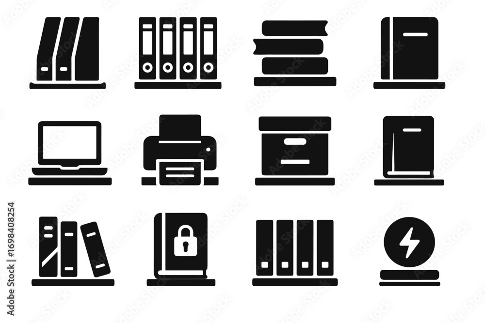 Aufkleber smart set icon data office work book folder business shelf vector archive