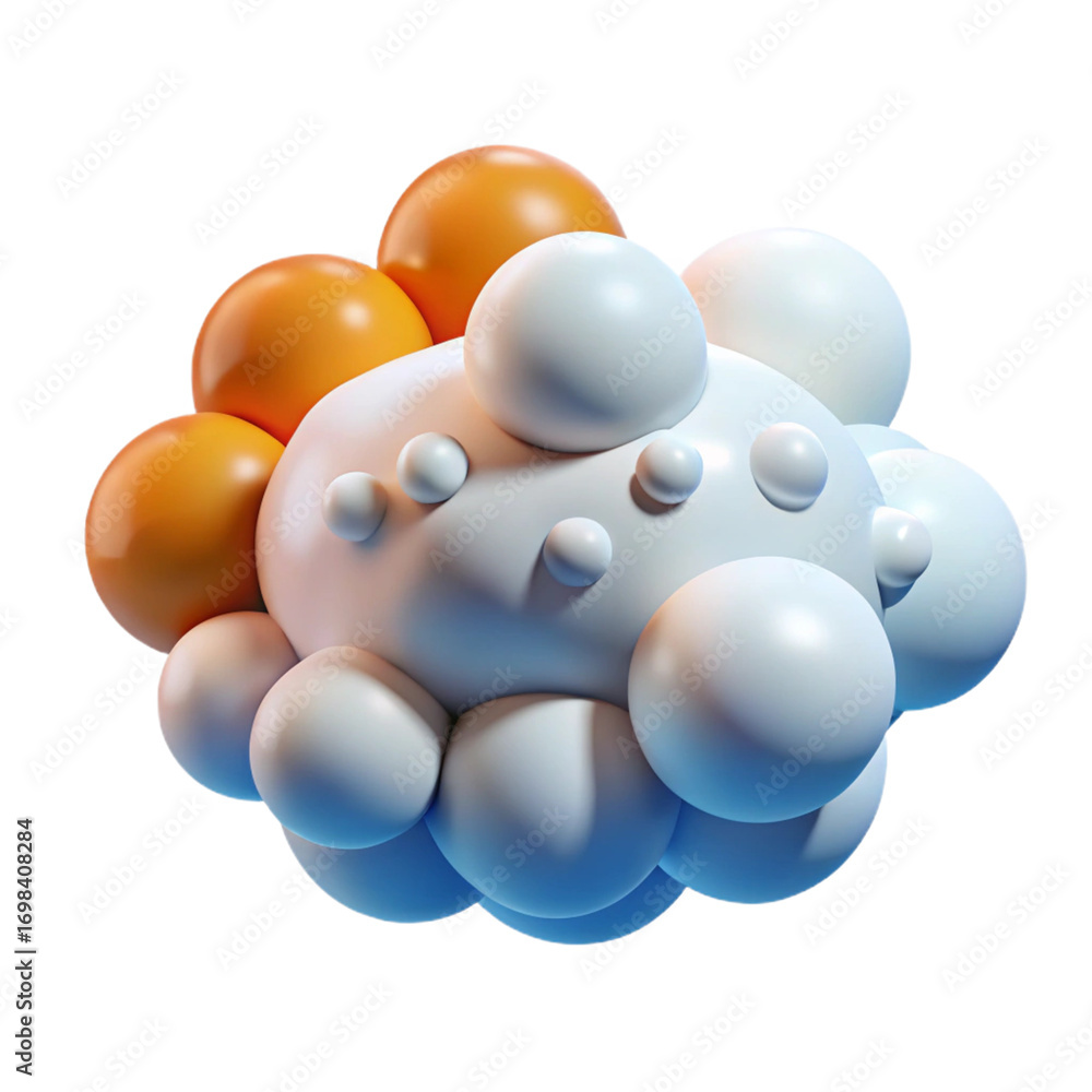 Poster a cluster of smooth, glossy spheres in white and orange, creating an abstract organic shape isolated