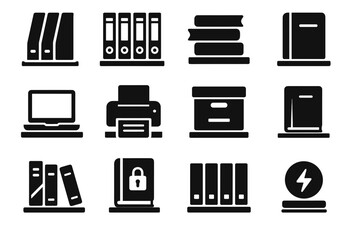 Smart set icon data office work book folder business shelf vector archive
