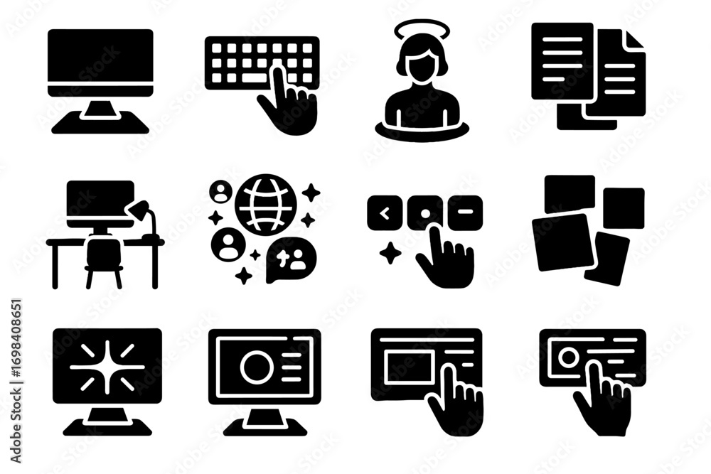 Poster typing keys workspace interface floating vector ar monitor icon virtual icons desk