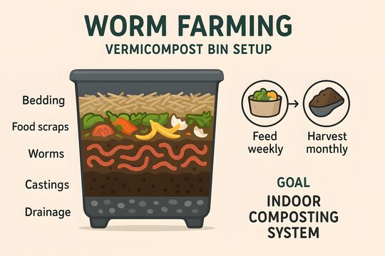 Indoor Worm Composting with Vermiculture Bin for Sustainable Gardening