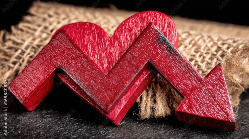 Poster wooden red arrow signifying direction and trends representing real-time sentiment divergence alert t