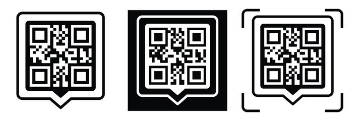 Fototapeta premium High-contrast black and white QR code with grid squares, centered in frame. Simple thin black border. Clean digital design, technical style, suitable for scanning or template use.