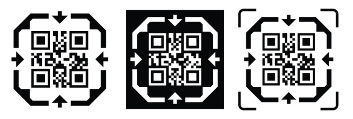 Fototapeta premium High-contrast black and white QR code with grid squares, centered in frame. Simple thin black border. Clean digital design, technical style, suitable for scanning or template use.