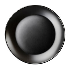 Black plate isolated on a transparent background. Top view.