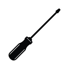 Simple black silhouette of a screwdriver on a clean white background