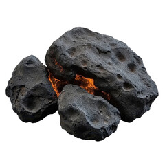 Black volcanic stone isolated on transparent background.