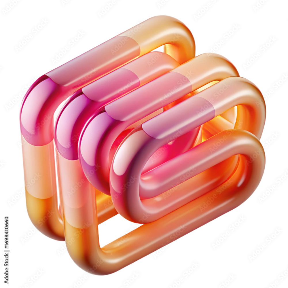Aufkleber a complex 3d abstract structure of interlocking loops showcases a vibrant gradient of pink, orange, 