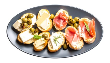 Assorted tapas on a dark plate