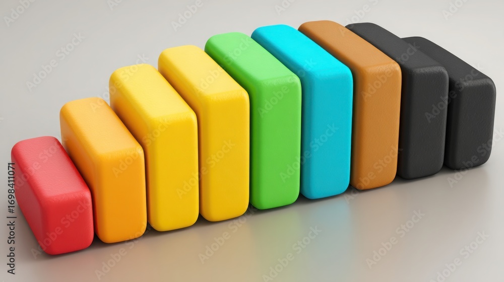 Poster a vibrant row of colorful blocks artfully arranged to illustrate a sequence imbalance gauge in a cre
