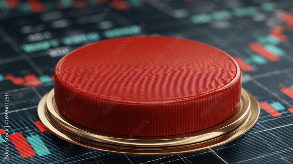 Aufkleber bright red button placed on a chart representing a tool for detecting volatility pinch in financial 
