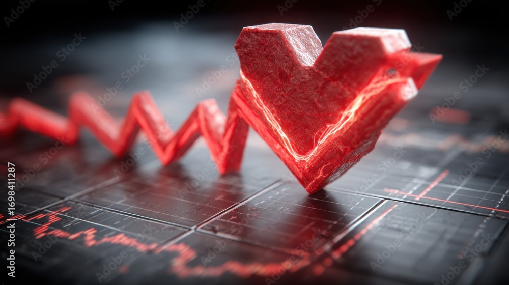 Aufkleber vibrant red heart icon situated on a graph depicting the emotional aspect of detecting volatility pi