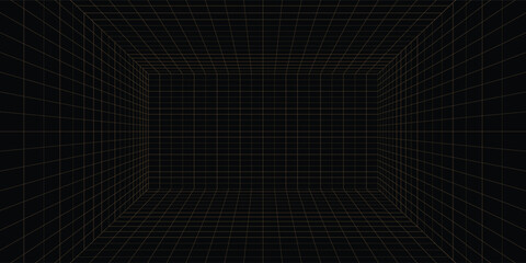 Room projection grid in futuristic 3d style. Outline futuristic grid background, room projection. Wireframe grid template in perspective view