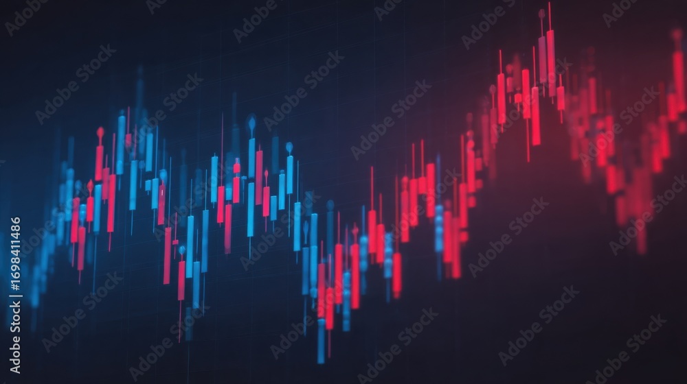 Aufkleber analyzing market trends with a red and blue chart indicating reversal signals and fibonacci support 