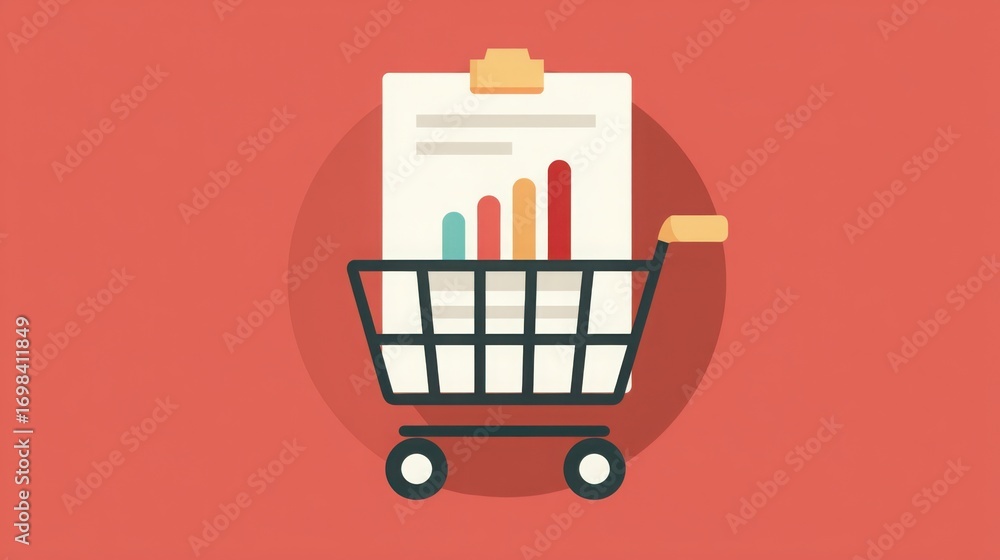 Aufkleber shopping cart with a list on it signifying retail purchases and checkout process in point of sale sy