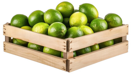 Limes fruit in wooden crate. isolated on transparent background.