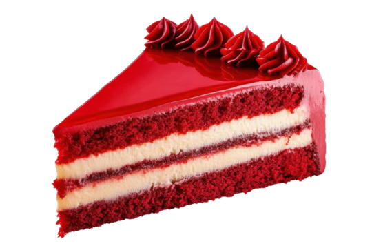 A red cake of slice. isolated on transparent background.