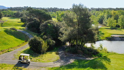 Golfeuse sur parcours de golf voiturette,