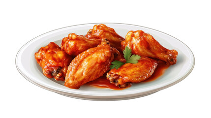 White plate of chicken wings. isolated on transparent background.