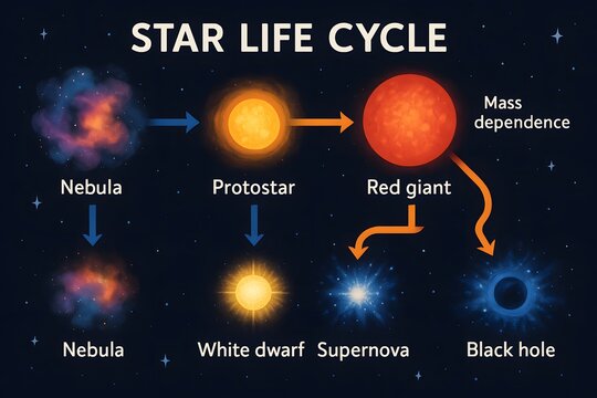 Astronomical Star Life Cycle Chart from Nebula to Black Hole for Education