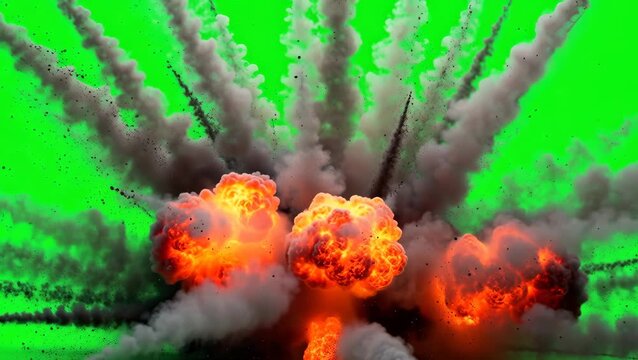 Dynamic Explosion with Smoke and Fire on Green Screen for Visual Effects