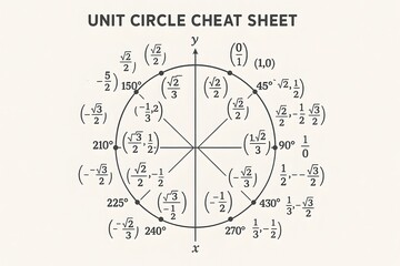 Unit Circle with Trigonometric Values Cheat Sheet for Math Students