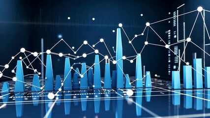 Blue 3D abstract financial graph with data points and trend lines symbolizing analytics business economy and growth - Powered by Adobe
