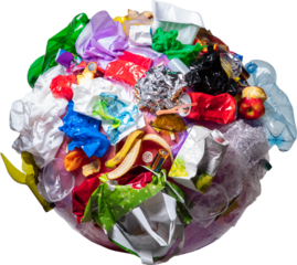 Garbage pile made of plastic bottles cans food waste. Concept of pollution recycling waste management environmental crisis and global trash awareness. Transparent background
