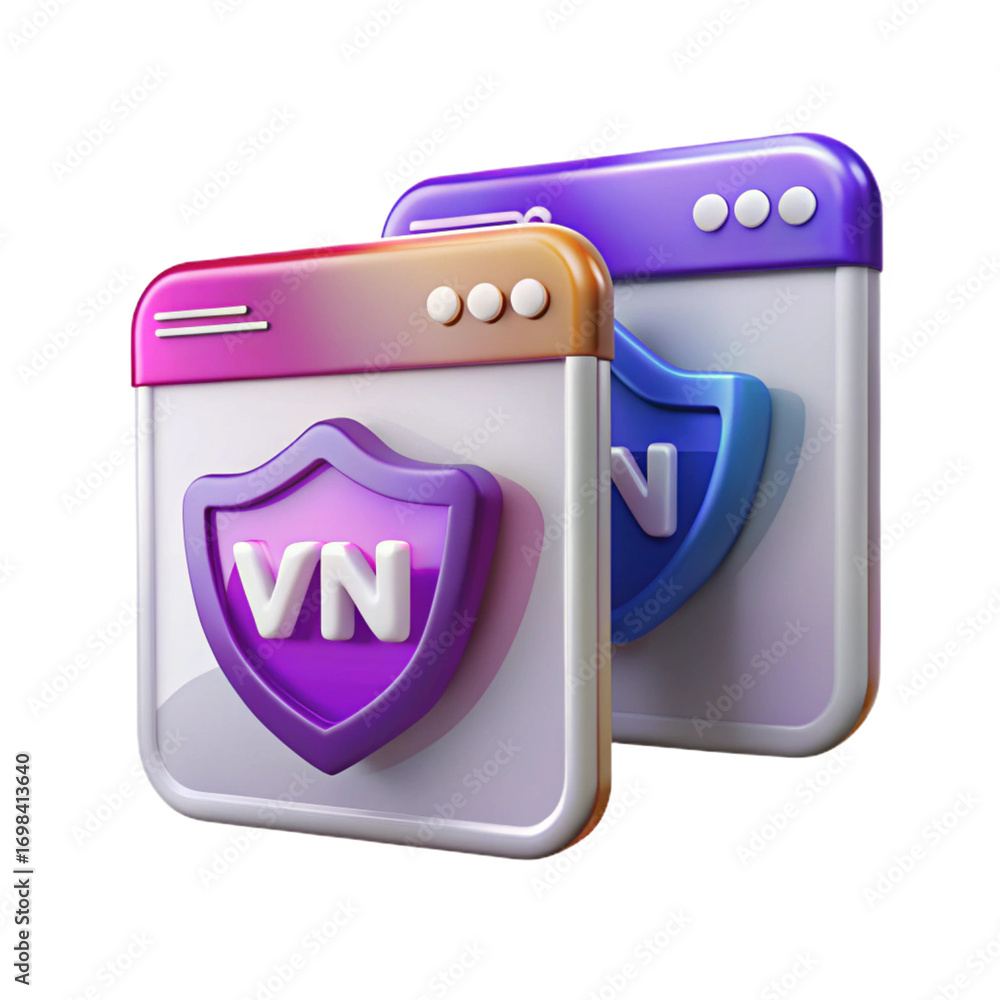 Aufkleber two abstract digital security shields with vn text inside windows, isolated on a transparent backgro
