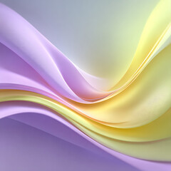 Fototapeta premium Abstract, soft, and flowing waves of light purple and yellow hues create a harmonious gradient, evoking gentle movement and a serene, ethereal aesthetic. 