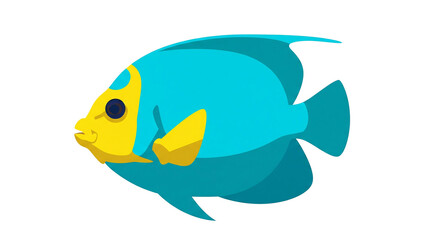 Flat Design Cartoon Blue and Yellow Angelfish – Minimal Tropical Aquarium Fish Illustration with Bright Colors, Isolated on Transparent Background

