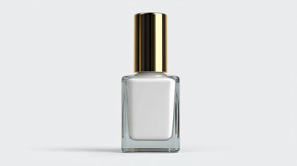 Sleek, minimalistic nail polish bottle featuring clear glass design and shiny gold cap, perfect for showcasing elegance and luxury in beauty products