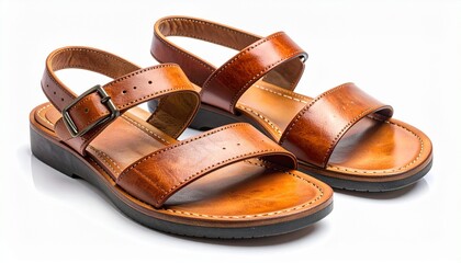 Classic leather sandals with durable straps stylish summer fashion footwear isolated on white background
