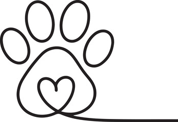 Minimal one line art of dog paw abstract pet love symbol vector illustration © SumuStock