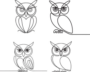 Minimal one line art of owl face abstract geometric continuous line vector illustration