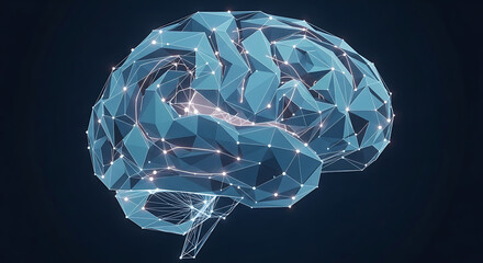 Abstract digital brain network glowing with blue light representing mental journey