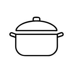 Cooking pot with lid icon in outline style, kitchenware symbol for domestic cooking, Thanksgiving meal preparation. Vector illustration for menu, app