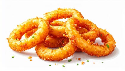 Fresh onion rings fried golden crispy snack fast food meal isolated on white background

