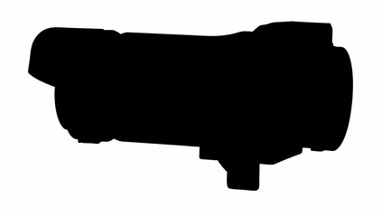 Silhouette of a compact black motor featuring cylindrical body and protruding components on a white backdrop