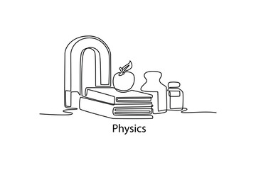Physics. School Subjects concept. Single line draw design. Vector graphic illustration