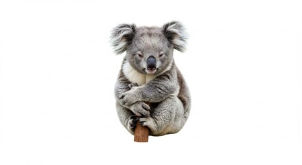 Fototapeta premium ふわふわ可愛いコアラ 白い背景で穏やかに座る. AI Generated