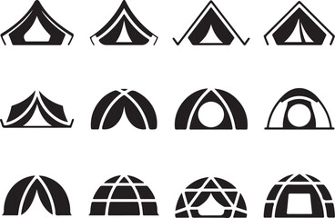 Tent Silhouette Collection Camping Shelter Outdoor Adventure Icon Set on Transparent Background